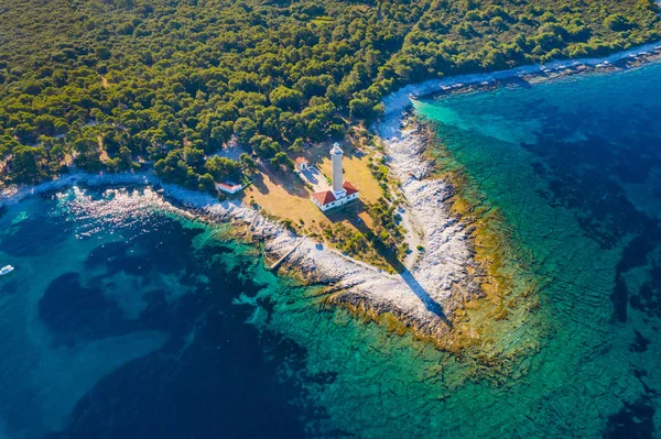 Kroatien Adriatische Küste Luftaufnahme Des Leuchtturms Von Veli Ratte Auf — Stockfoto