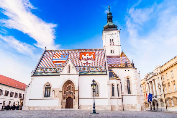 Croatie Ville Zagreb Église Saint Marc Colorée Sur Ville Haute — Photo