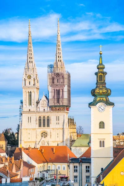 Croatie Zagreb Skyline Centre Ville Cathédrale Haute Ville — Photo