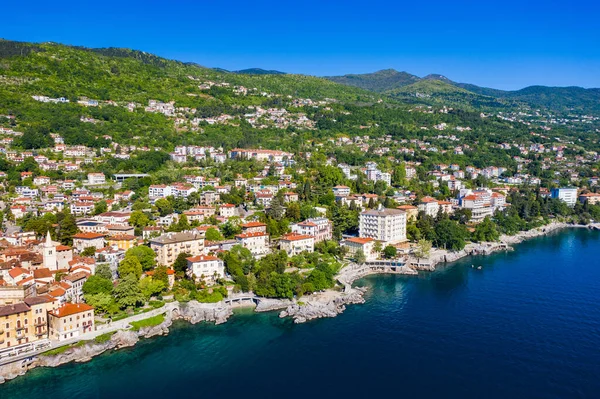 Croatie Belle Ville Lovran Lungomare Promenade Maritime Vue Panoramique Aérienne — Photo