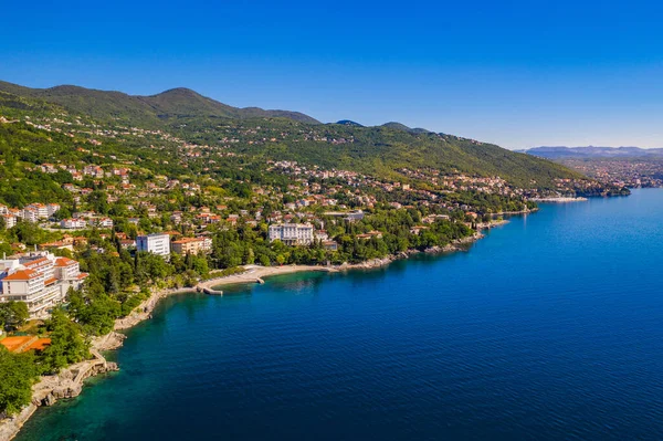 Croácia Bela Costa Adriático Lovran Opatija Riviera Vista Panorâmica Aérea — Fotografia de Stock