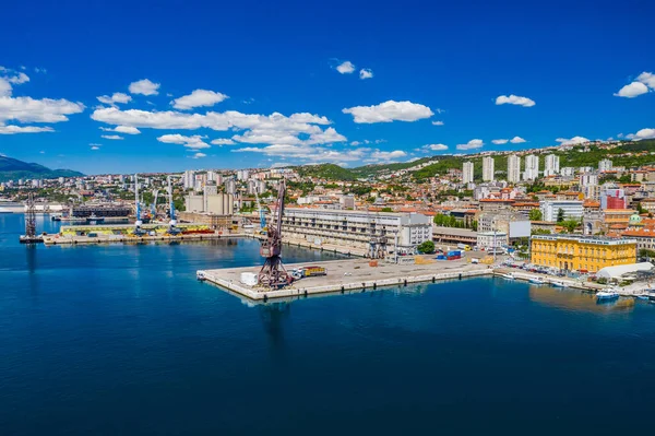Chorwacja Miasto Rijeka Panoramiczny Widok Port Krajobraz Morski Panoramę Centrum — Zdjęcie stockowe