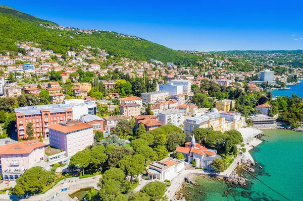 Croacia Ciudad Opatija Popular Centro Turístico Vista Panorámica Aérea Hermosa —  Fotos de Stock