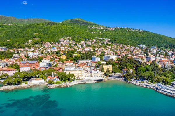 Costa Croata Bela Cidade Opatija Kvarner Vista Panorâmica Aérea Popular — Fotografia de Stock