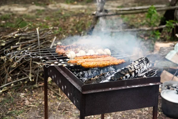 Bbq Beef Kebabs Hot Grill Closeup Kabab Árabe Iraniano — Fotografia de Stock