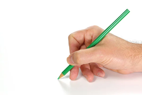 Escribir Mano Una Hoja Papel Blanca Con Lápiz Verde — Foto de Stock