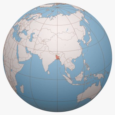 Küredeki Bangladeş. Dünya yarımküre merkezi Bangladeş Halk Cumhuriyeti 'nin yeridir. Bangladeş haritası.