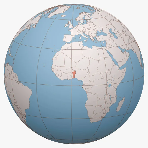 Benim Globo Hemisfério Terra Centrado Localização República Benim Mapa Benim — Vetor de Stock
