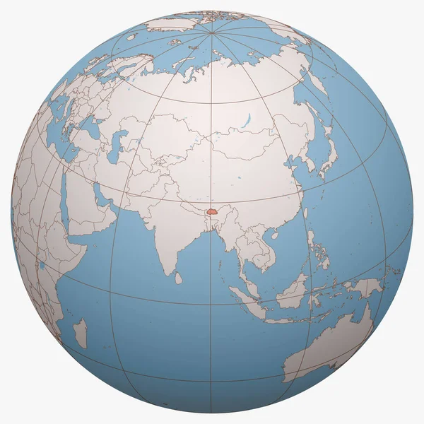 Bhoutan Sur Planète Hémisphère Terrestre Est Centré Emplacement Royaume Bhoutan — Image vectorielle