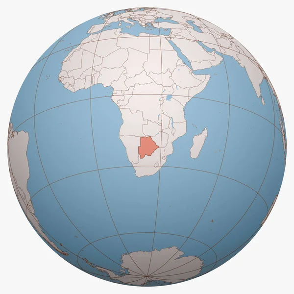 Dünya üzerindeki Botswana. Dünya yarımküre merkezi Botswana Cumhuriyeti 'nin yeridir. Botswana haritası.
