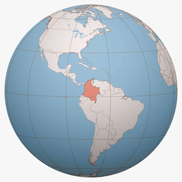 Colombia Mundo Hemisferio Terrestre Centrado Ubicación República Colombia Colombia Mapa — Vector de stock