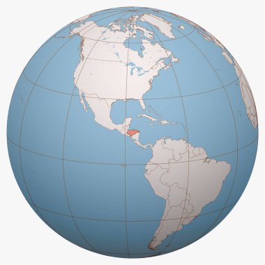 Dünya 'daki Honduras. Dünya yarım küresi Honduras Cumhuriyeti 'nin merkezindedir. İspanyol Honduras haritası.