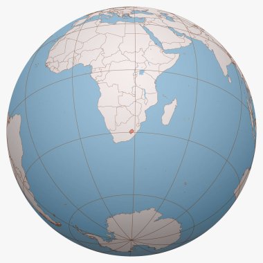 Dünyanın Lesotho 'su. Dünya yarım küresi Lesotho Krallığı 'nın konumuna odaklandı. Lesotho haritası.