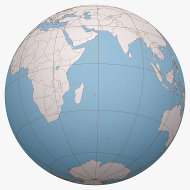 Yeryüzündeki Mauritius. Dünya yarımküre merkezi Mauritius Cumhuriyeti 'nin yeridir. Mauritius haritası.