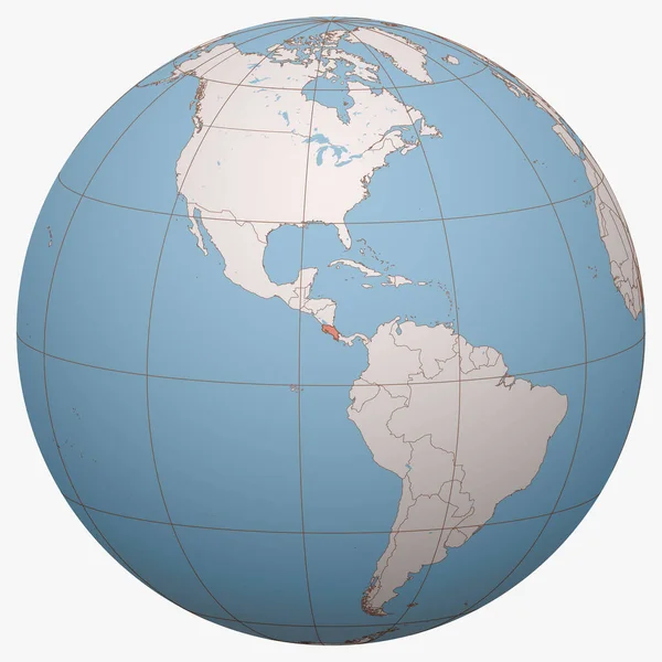 哥斯达黎加在全球 地球半球的中心是哥斯达黎加共和国的位置 哥斯达黎加地图 — 图库矢量图片