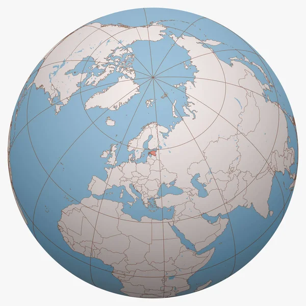 Estland Aardbol Het Aardse Halfrond Gecentreerd Plaats Van Republiek Estland — Stockvector