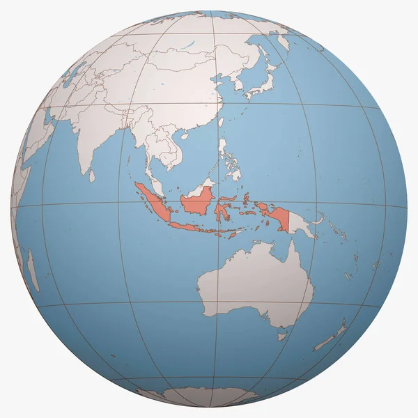 地球上のインドネシア インドネシア共和国の位置を中心とした地球半球 インドネシア地図 — ストックベクタ