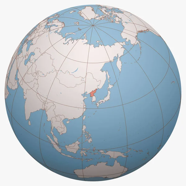 Corea Del Norte Mundo Hemisferio Terrestre Centró República Popular Democrática — Vector de stock