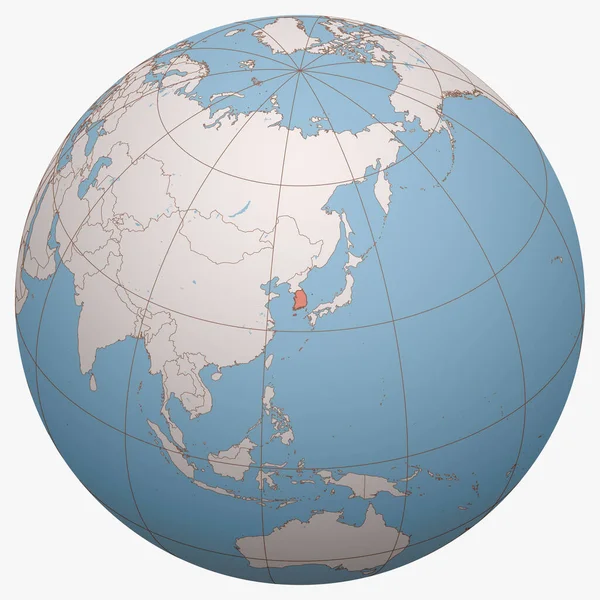 世界上的韩国 地球半球的中心位置是大韩民国 韩国地图 — 图库矢量图片