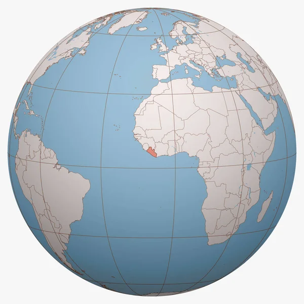 Liberia Mundo Hemisferio Terrestre Centrado Ubicación República Liberia Liberia Mapa — Vector de stock