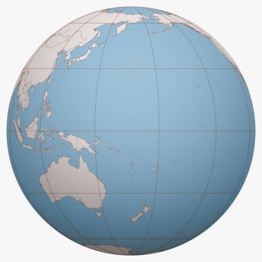 Nauru dünyaya yayıldı. Dünya yarımküresi Nauru Cumhuriyeti 'nin merkezindedir. Pleasant Adası haritası.