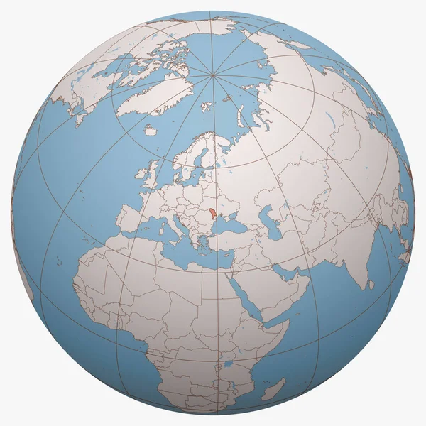 世界中のモルドバ 地球半球はモルドバ共和国の位置を中心にしています モルドバ地図 — ストックベクタ