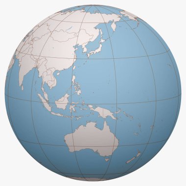 Dünya üzerindeki Palau. Dünya yarım küresi, Palau Cumhuriyeti 'nin konumuna odaklandı. Palau haritası.