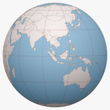 Dünya üzerindeki Singapur. Dünya yarımküre merkezi Singapur Cumhuriyeti 'nin yeridir. Singapur haritası.