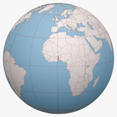 Dünya üzerindeki Togo. Dünya yarımküresi, Togo Cumhuriyeti 'nin merkezindedir. Togo haritası.