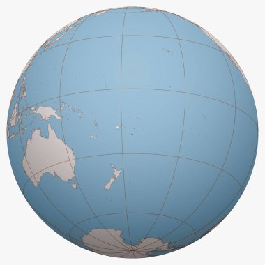 Tonga kürenin üzerinde. Tonga Krallığı 'nın merkezindeki Dünya yarım küresi. Tonga haritası.