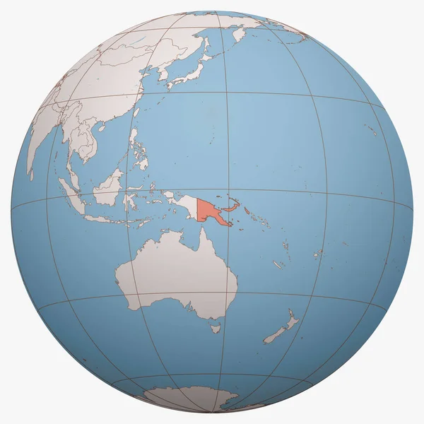 Dünya üzerinde Papua Yeni Gine (PNG). Dünya yarımküresi, Papua Yeni Gine 'nin Bağımsız Devleti' nin konumuna odaklanmıştır. Papua Yeni Gine haritası.