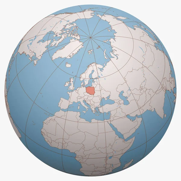 Polônia Globo Hemisfério Terra Centrado Localização República Polônia Polónia Mapa — Vetor de Stock