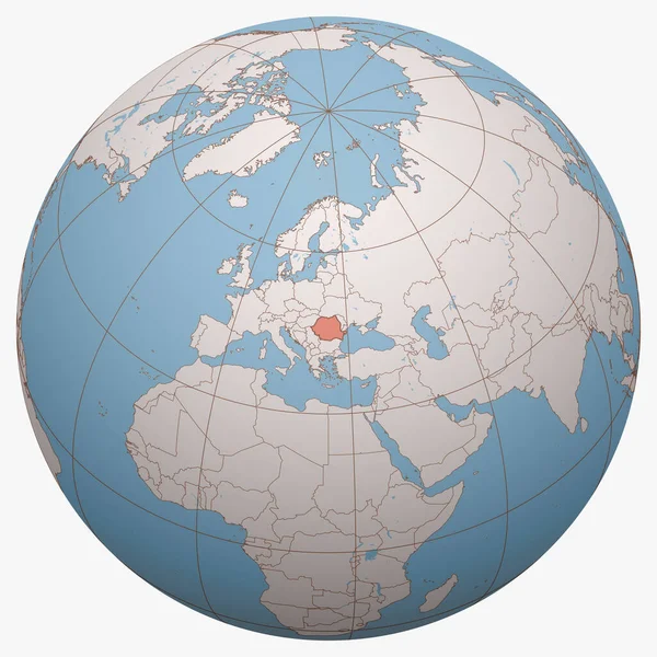 罗马尼亚在全球 地球半球的中心是罗马尼亚的位置 罗马尼亚地图 — 图库矢量图片