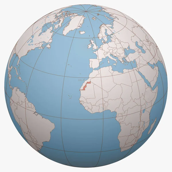 Saharawi Wereld Het Aardoppervlak Gecentreerd Locatie Van Sahrawi Arabische Democratische — Stockvector