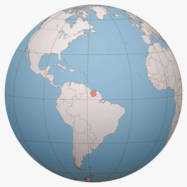 Surinam Mundo Hemisferio Terrestre Centrado Ubicación República Surinam Mapa Surinam — Vector de stock