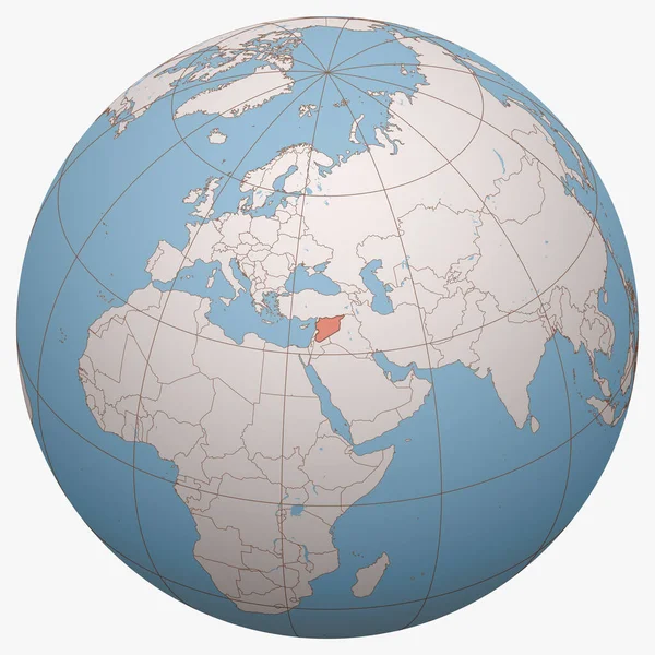 叙利亚在全球 地球半球的中心是阿拉伯叙利亚共和国的位置 叙利亚地图 — 图库矢量图片