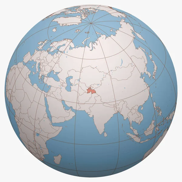 塔吉克斯坦在全球 地球半球的中心是塔吉克斯坦共和国的位置 塔吉克斯坦地图 — 图库矢量图片