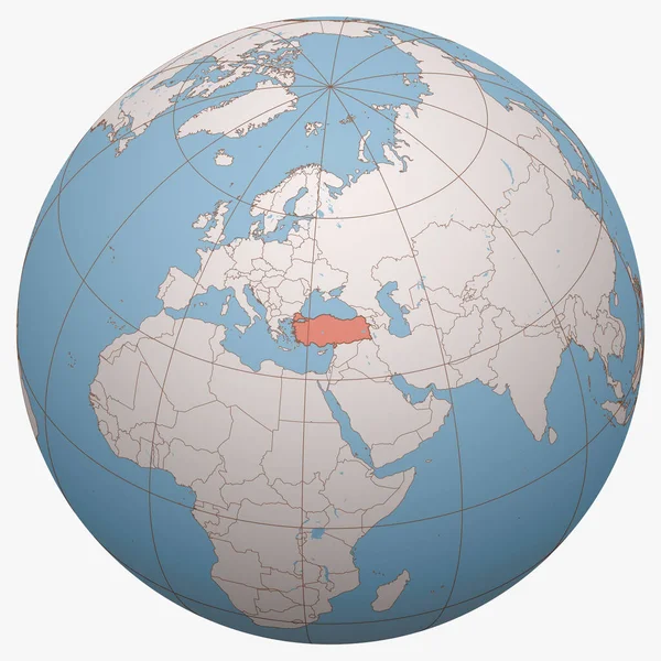 Turquía Mundo Hemisferio Terrestre Centrado Ubicación República Turquía Turquía Mapa — Archivo Imágenes Vectoriales