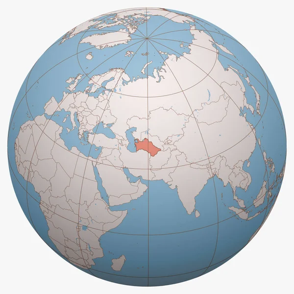 Turkmenistán Mundo Hemisferio Terrestre Centrado Ubicación República Turkmenistán Turkmenia Mapa — Vector de stock