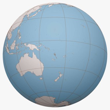 Dünya üzerindeki Vanuatu. Vanuatu Cumhuriyeti 'nin merkezindeki Dünya yarım küresi. Vanuatu haritası.