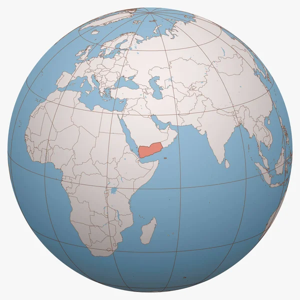 Jemen Zeměkouli Zemská Polokoule Soustředila Místo Jemenské Republiky Jemenská Mapa — Stockový vektor
