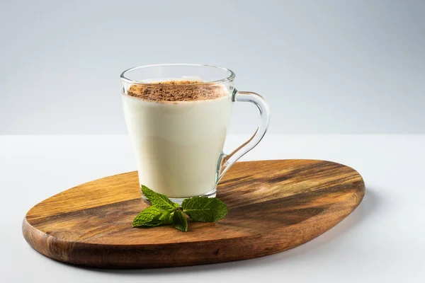 Kefir in a glass, fermented drink, sour milk, with cinnamon — Stock Photo, Image