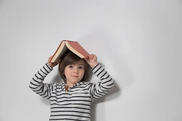 Preschooler Wit Red Book Head — Stock Photo, Image