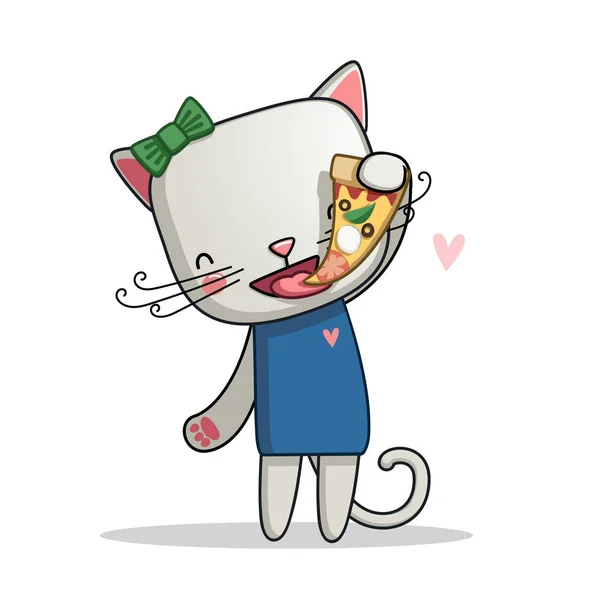 Lindo Gato Pizza Dibujos Animados — Vector de stock