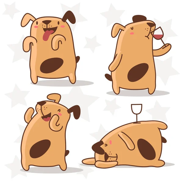 Personaje Dibujos Animados Perro Copa Vino Vector Ilustración — Vector de stock