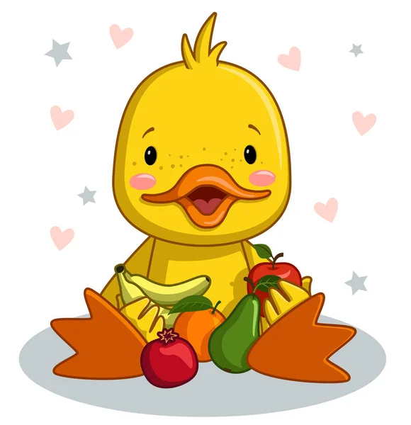 Patito Que Ama Las Frutas Vegetariano — Vector de stock