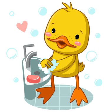 Şirin ördek ellerini / vektörünü yıkar