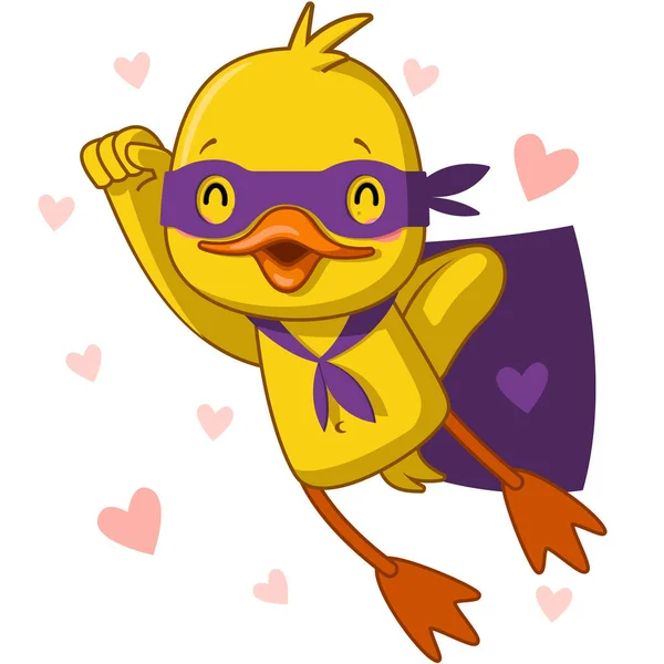 Cute Duck Superhero Purple Costume — Stock Vector