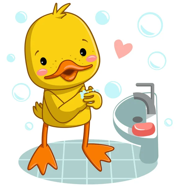 Mignon Canard Lave Les Mains Vecteur — Image vectorielle