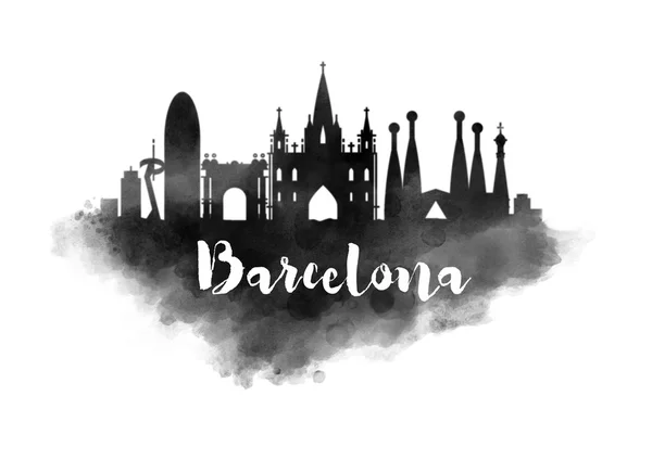 Akwarela panoramę miasta Barcelona — Zdjęcie stockowe